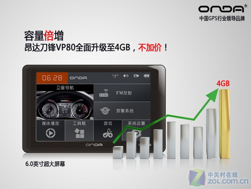 6吋GPS价值倍增!昂达VP80免费升至4GB 