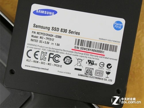 三星830 ssd背面标识