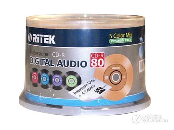 【高清图】铼德(ritek)五彩黑胶cd-r 52速 700m（50片桶装）-zol中关村在线